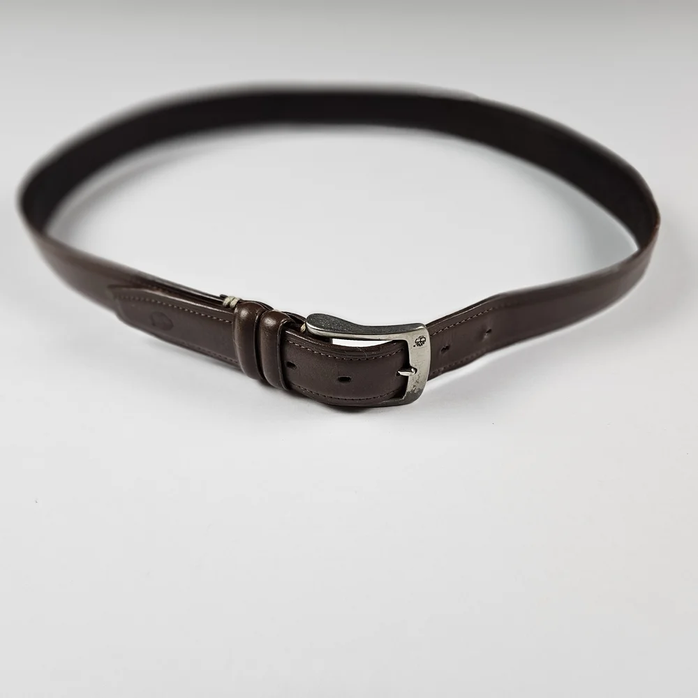 Timberland Brown Silver‎ Leather Logo Buckle MensBelt Accessories